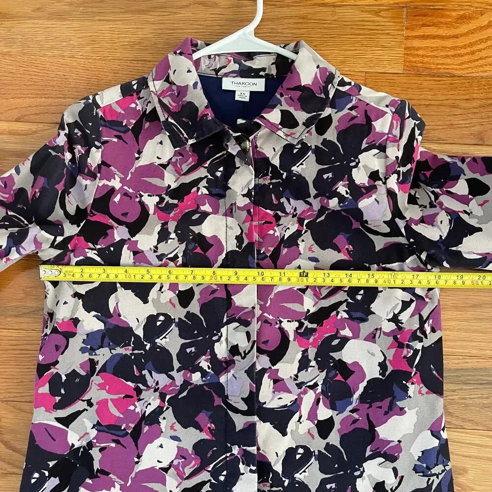 Thakoon Womens XS Floral Rain Coat Purple Blue Canvas Water Resistant Canvas